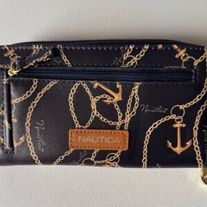 Nautica Anchor Print Zip Around Wallet – Navy & Gold Nautical Organizer (New)